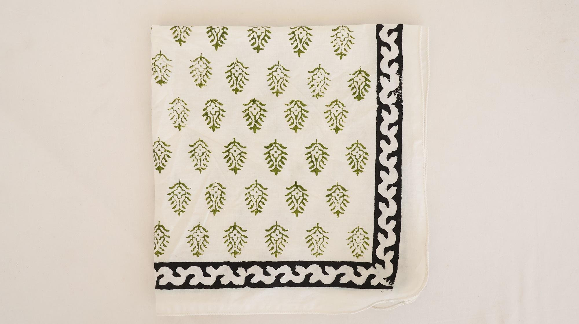 Ivory Green Botanical Black Border Bandana Scarf - Image 3