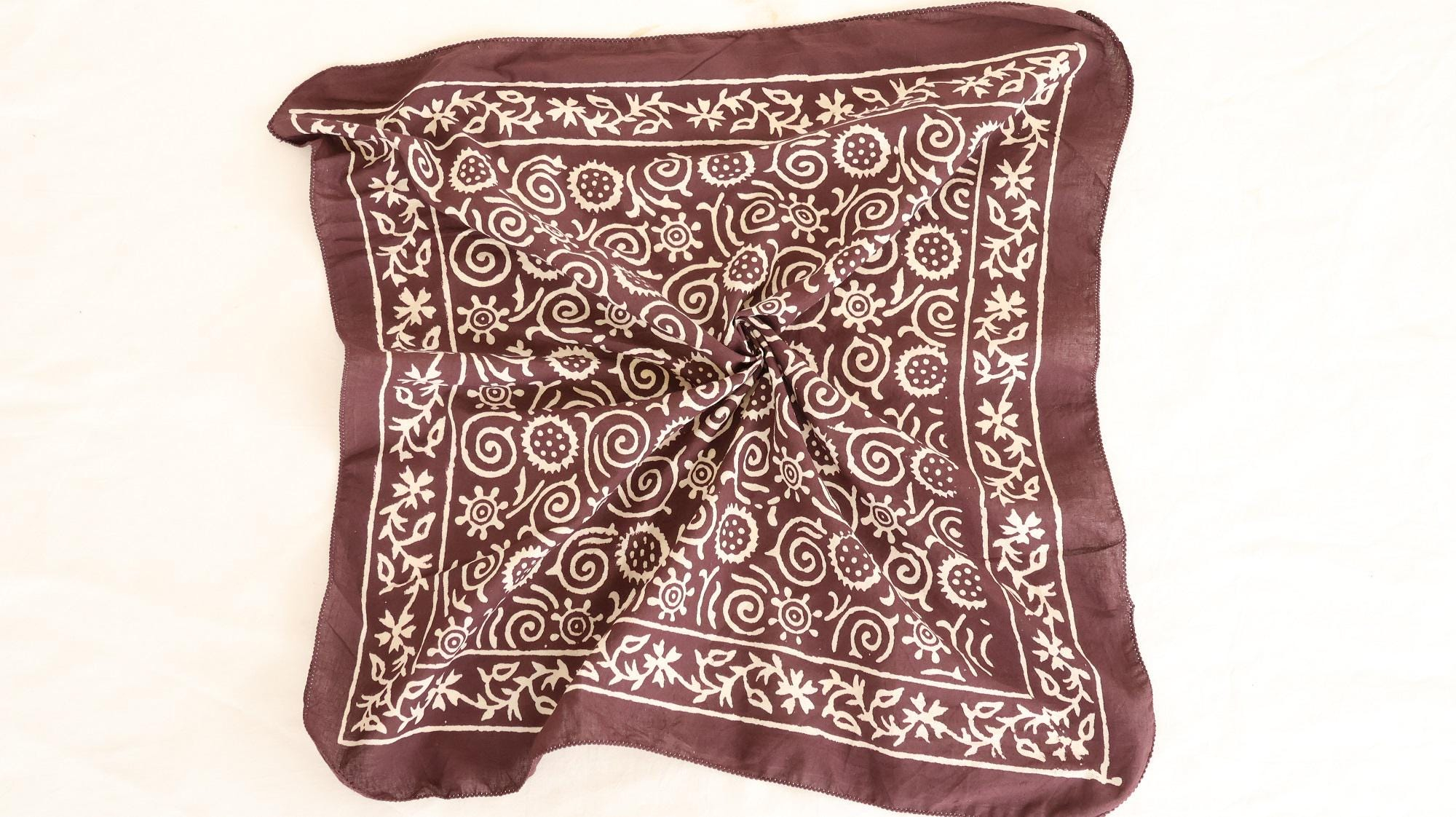 Burgundy Ivory Celestial Paisley Bandana Scarf - Image 6