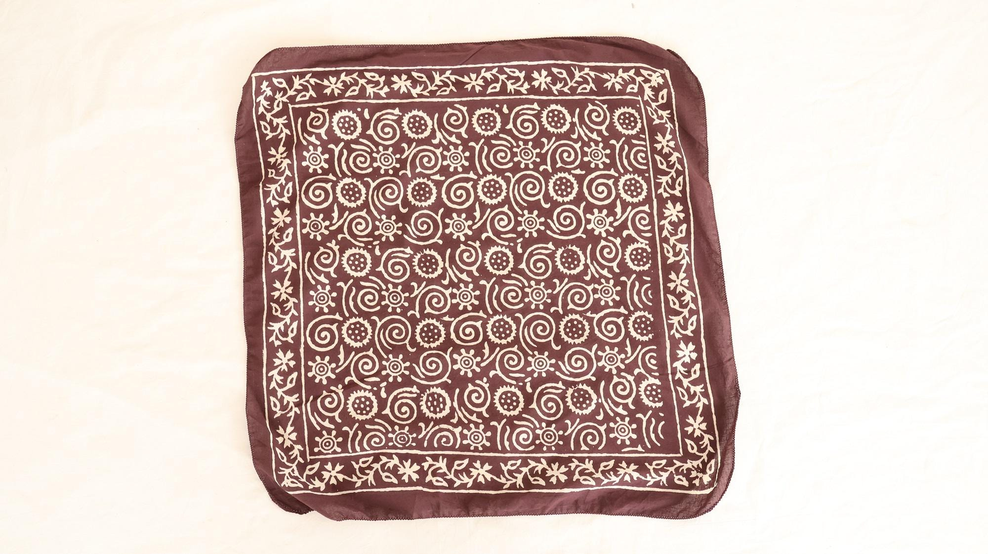 Burgundy Ivory Celestial Paisley Bandana Scarf - Image 5
