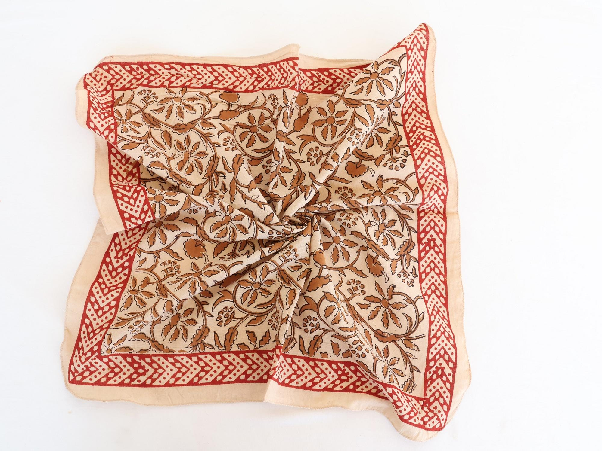 Rust Red Floral Geometric Border Bandana Scarf - Image 3