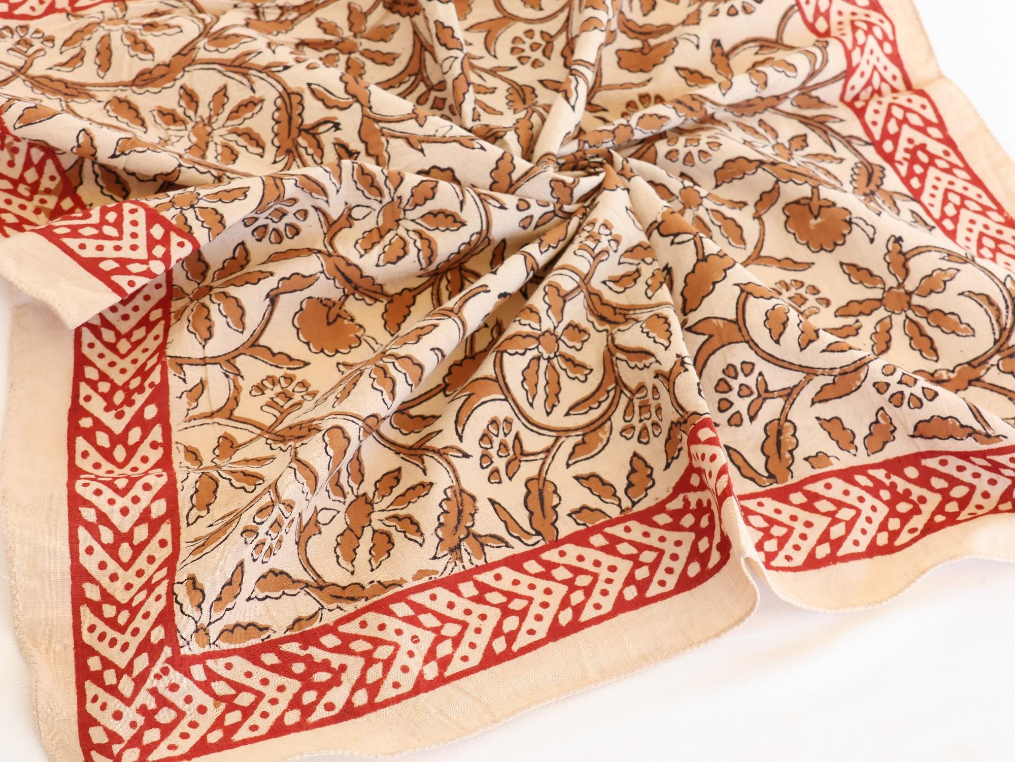 Rust Red Floral Geometric Border Bandana Scarf - Image 5