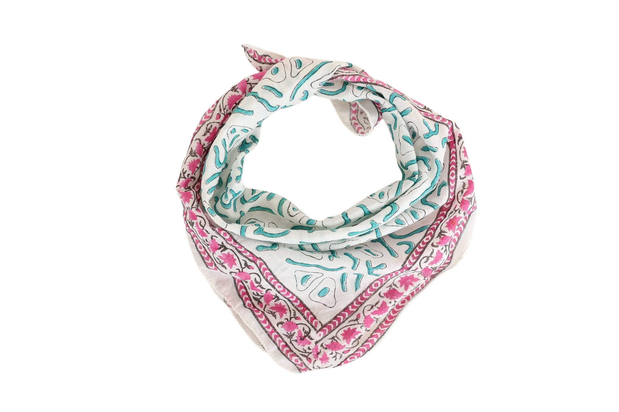 Pink Floral Turquoise Paisley Bandana Scarf