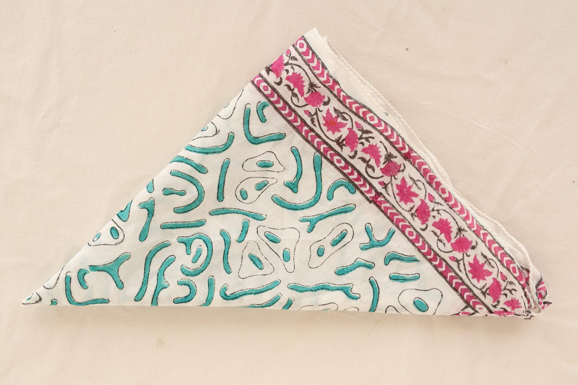 Pink Floral Turquoise Paisley Bandana Scarf - Image 5
