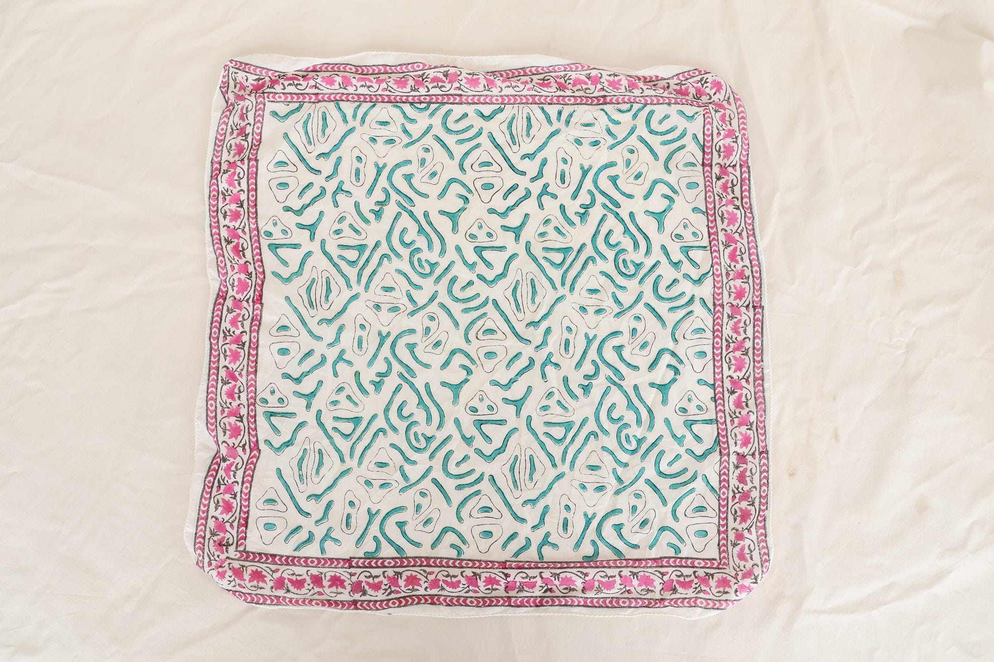 Pink Floral Turquoise Paisley Bandana Scarf - Image 6