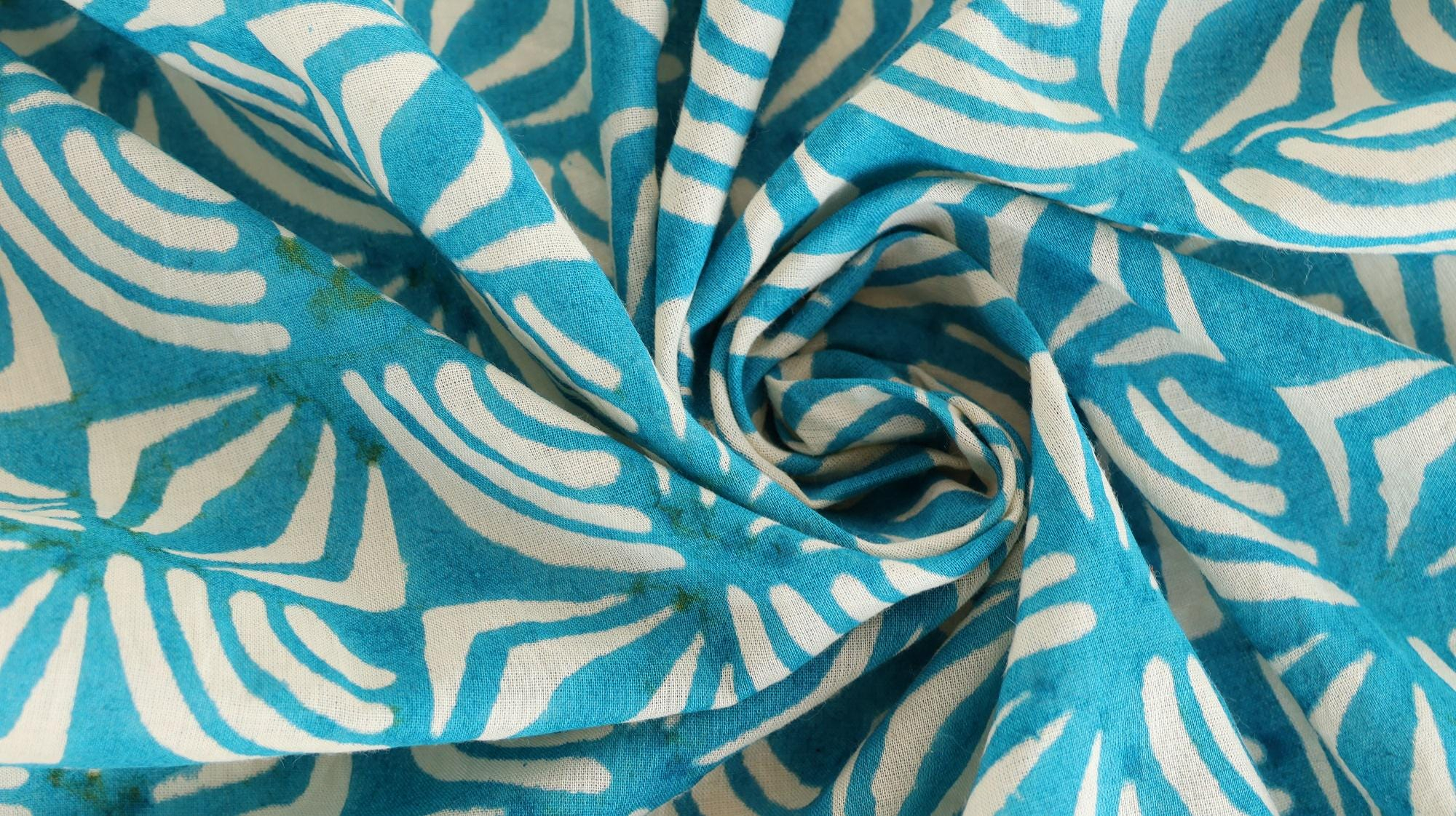 Turquoise Blue Wave Brown Floral Border Bandana Scarf - Image 3