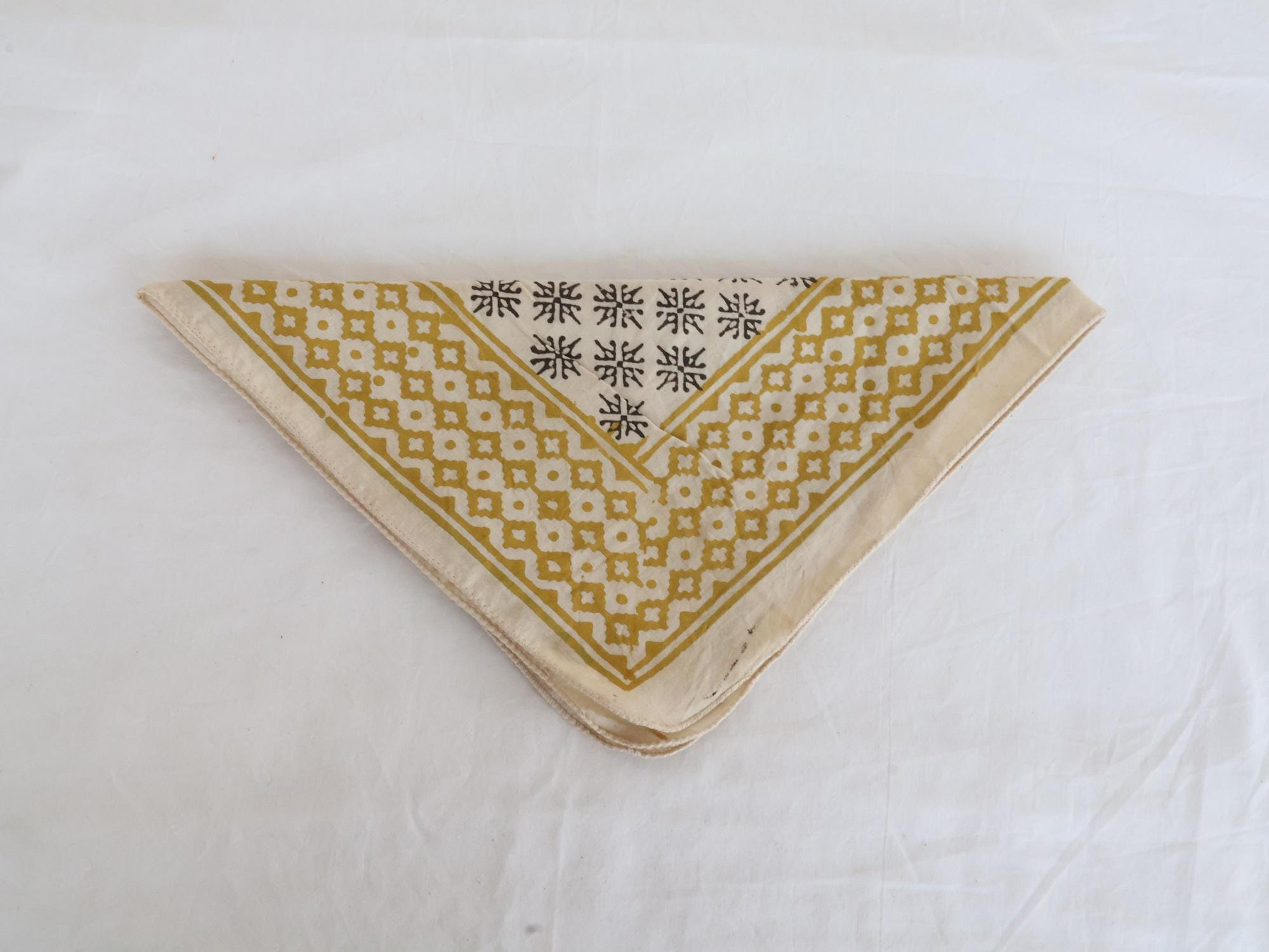 Mustard Geometric Floral Print Bandana Scarf - Image 2