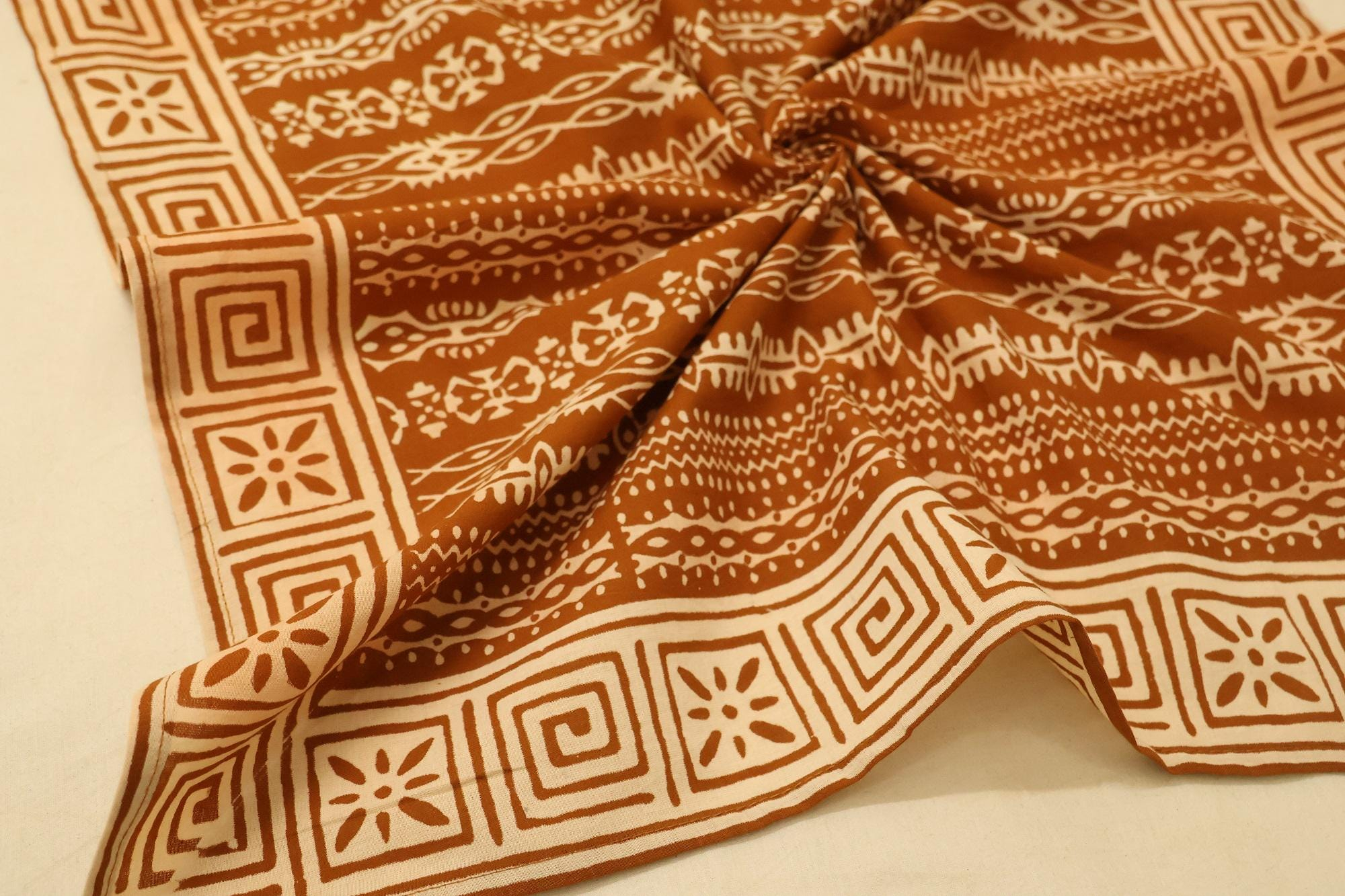 Rust Brown Geometric Tribal Print Bandana Scarf - Image 7