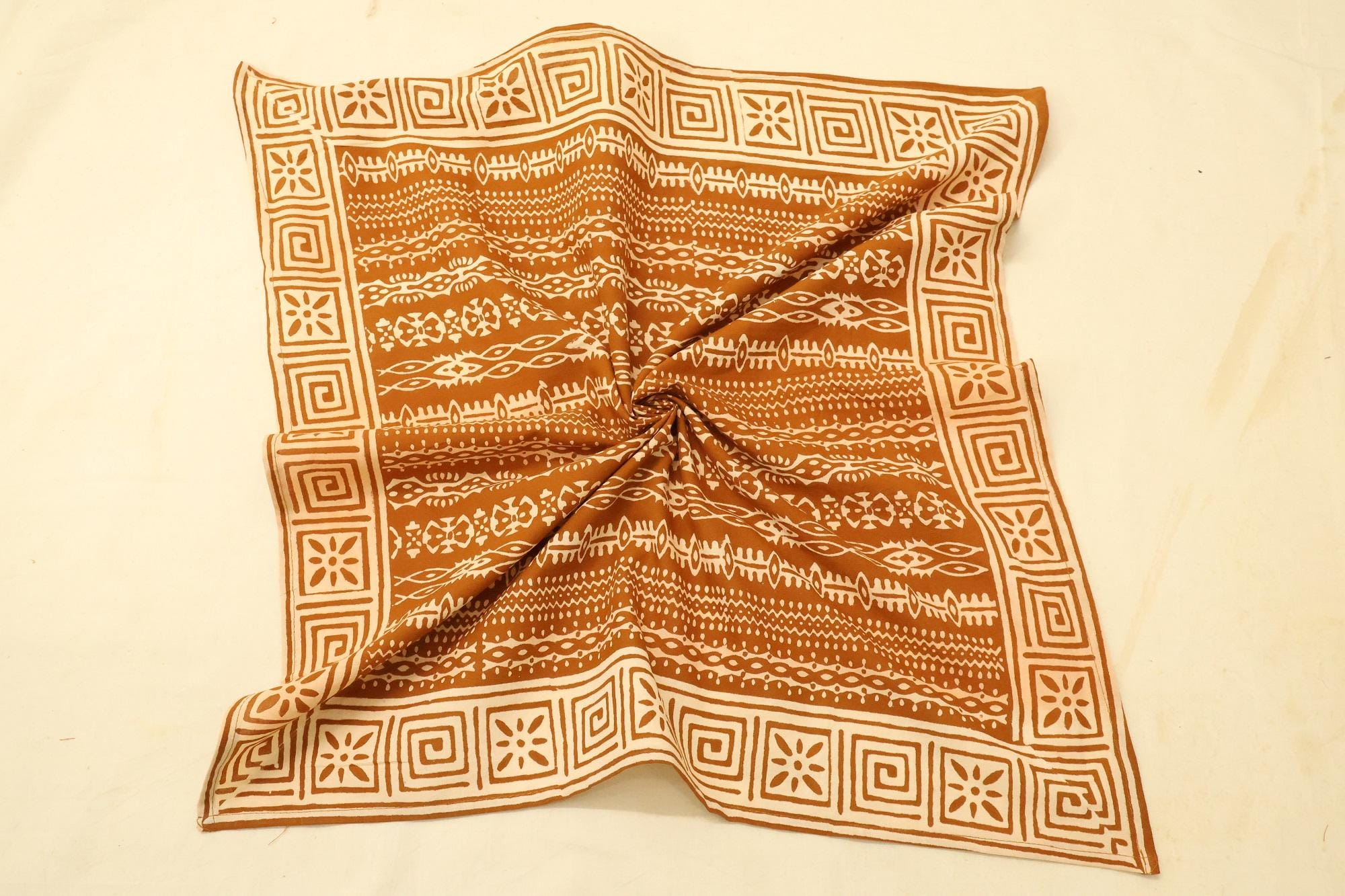Rust Brown Geometric Tribal Print Bandana Scarf - Image 4