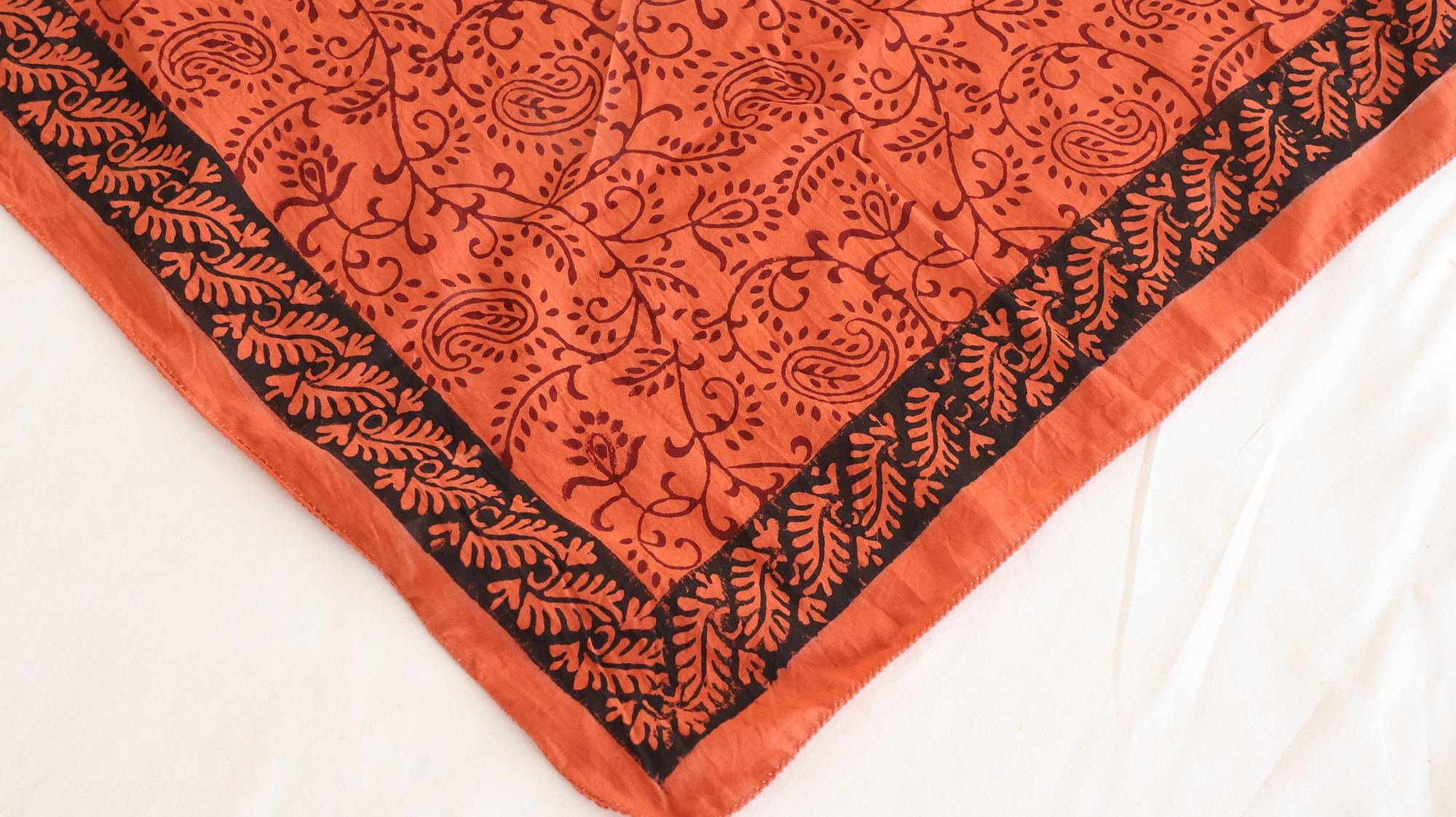 Burnt Orange Black Botanical Paisley Bandana Scarf - Image 3