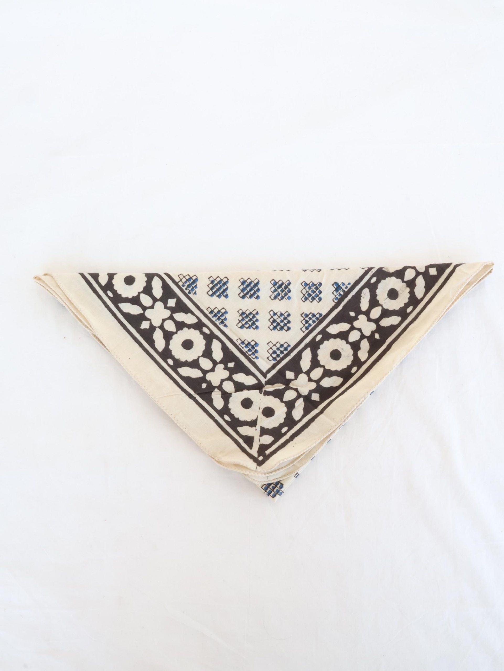 Black Floral Blue Geometric Bandana Scarf - Image 2