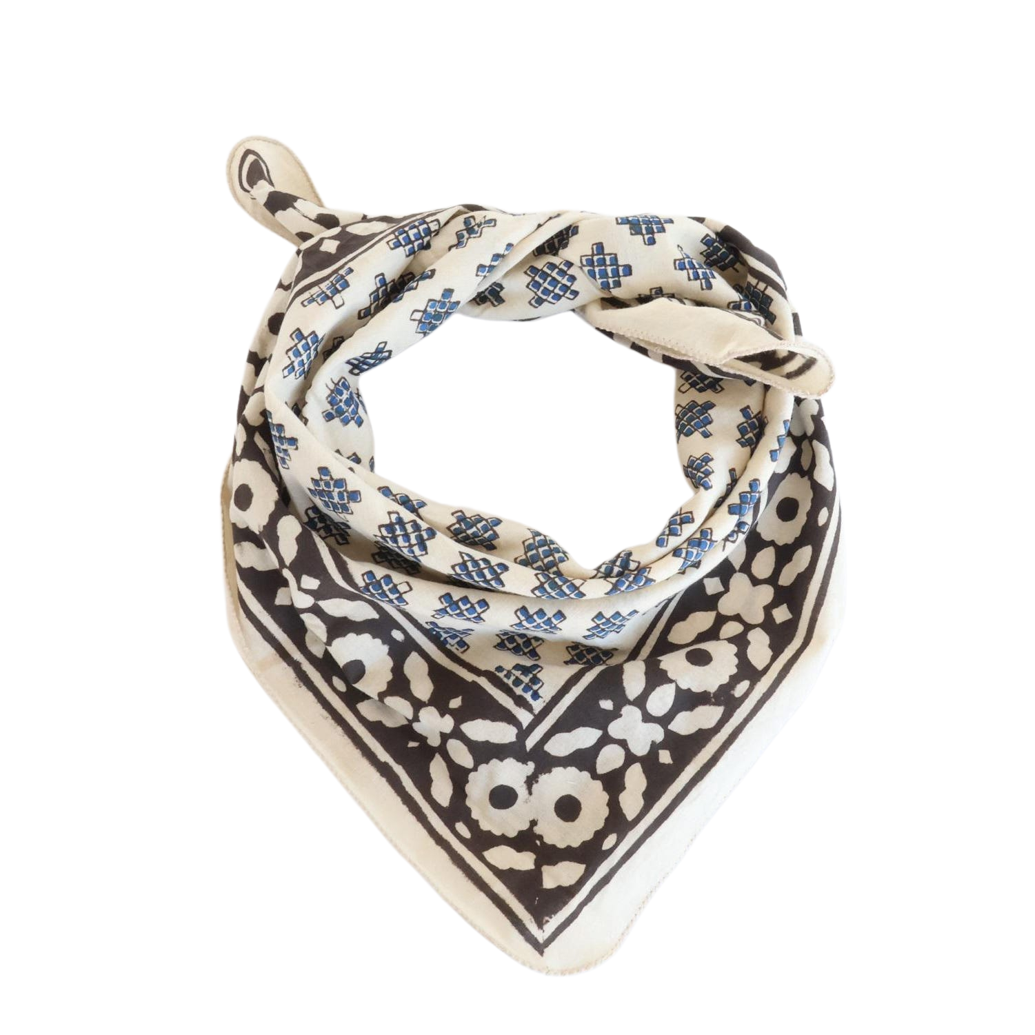 Black Floral Blue Geometric Bandana Scarf