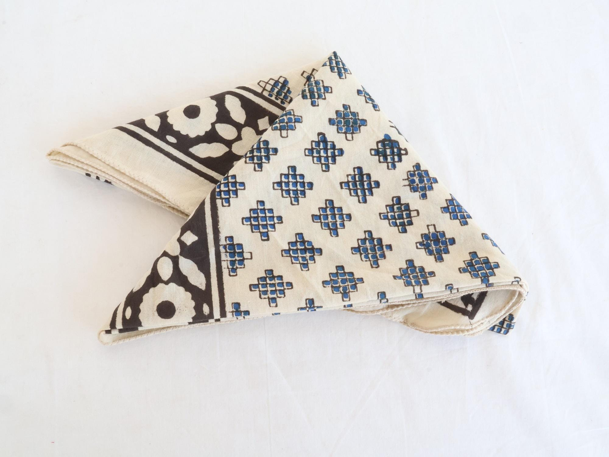 Black Floral Blue Geometric Bandana Scarf - Image 3