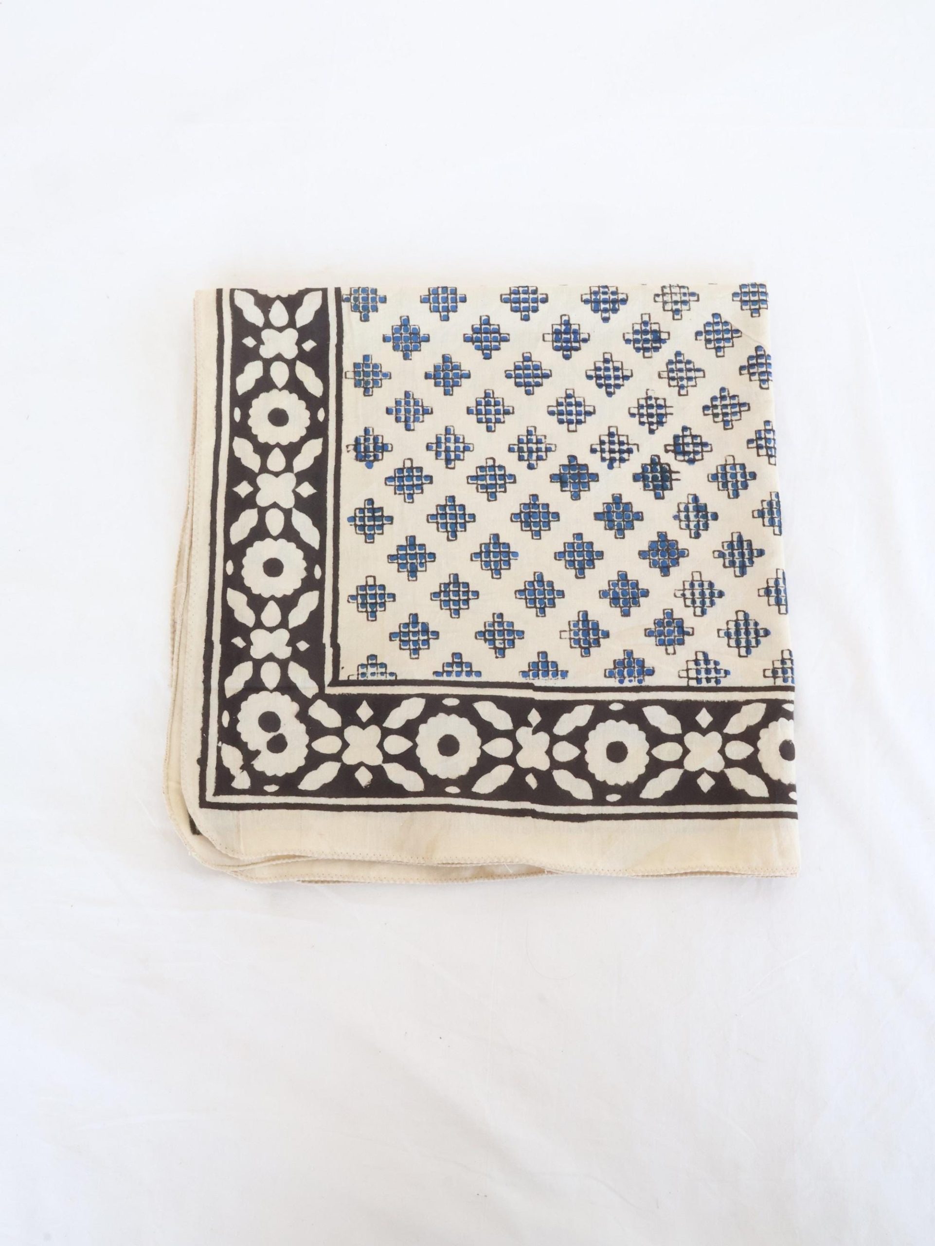 Black Floral Blue Geometric Bandana Scarf - Image 4
