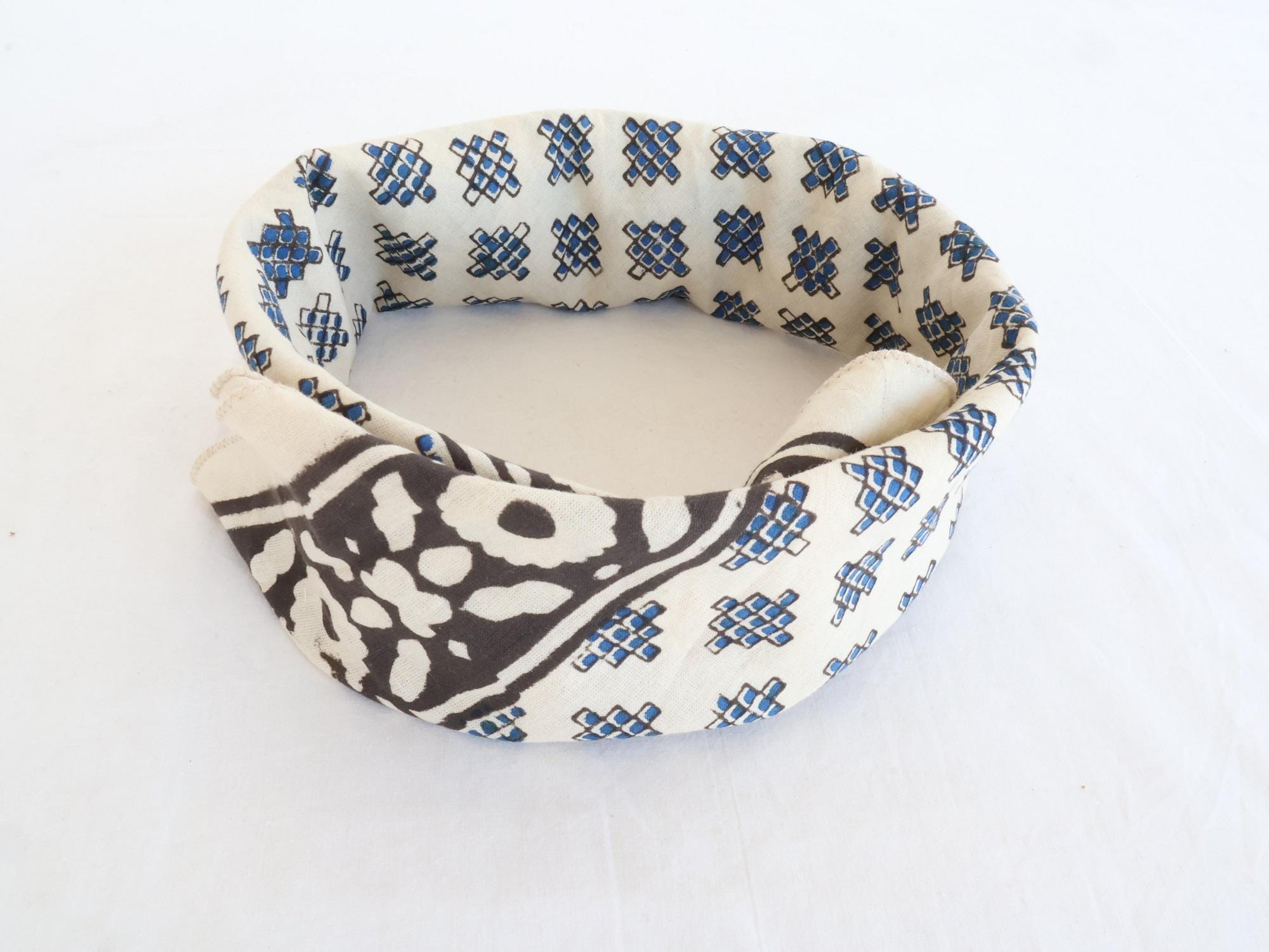 Black Floral Blue Geometric Bandana Scarf - Image 5