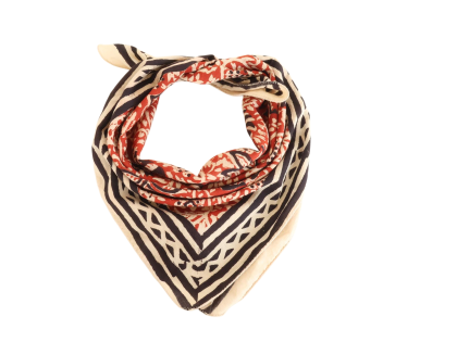 Red Floral Black Geometric Stripe Bandana Scarf