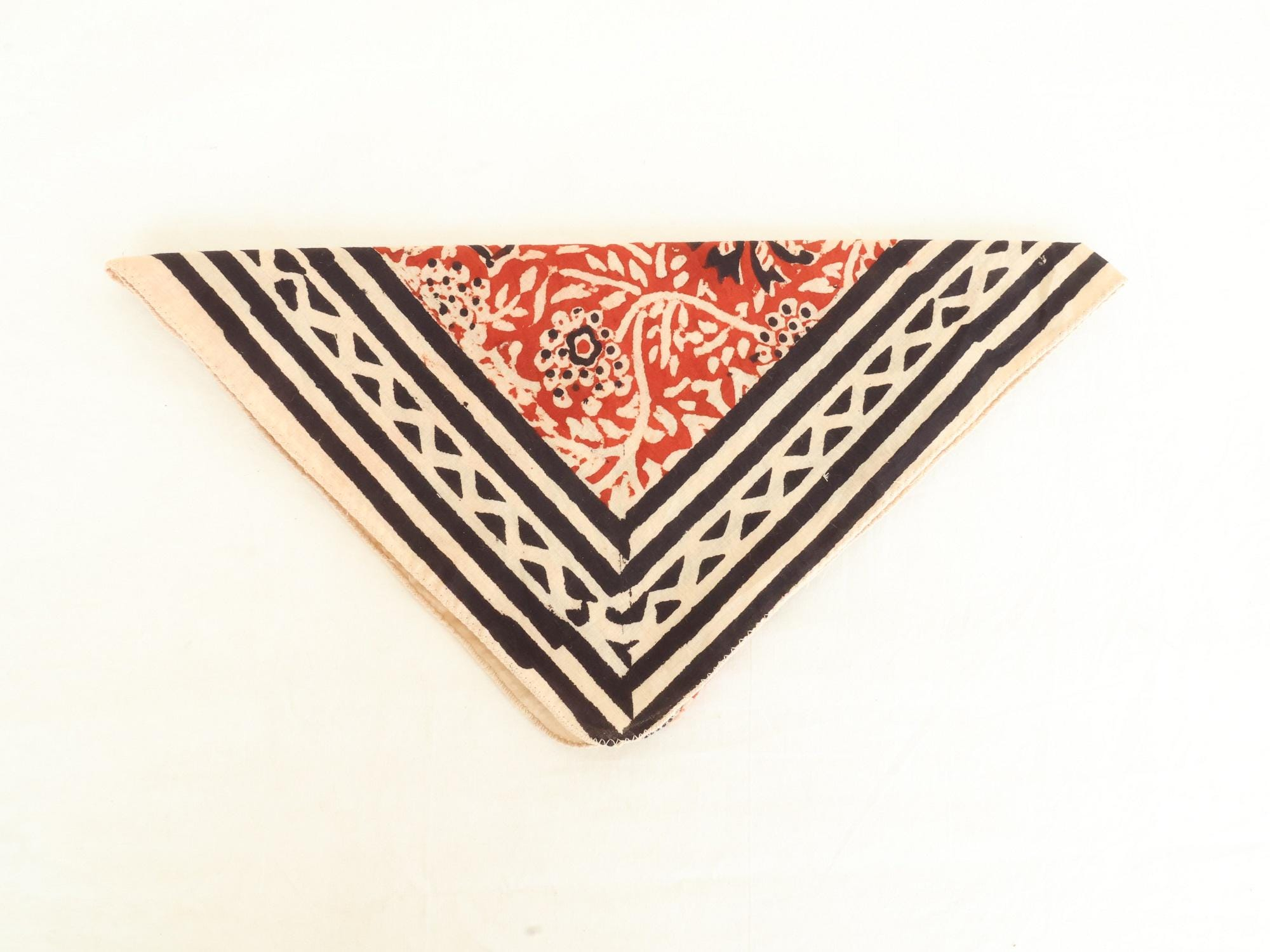 Red Floral Black Geometric Stripe Bandana Scarf - Image 3