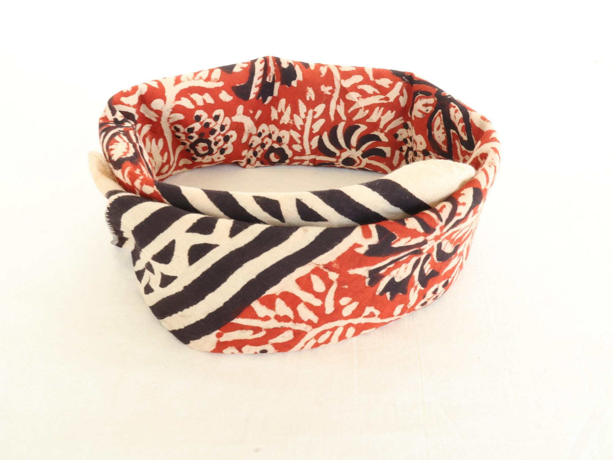 Red Floral Black Geometric Stripe Bandana Scarf - Image 4