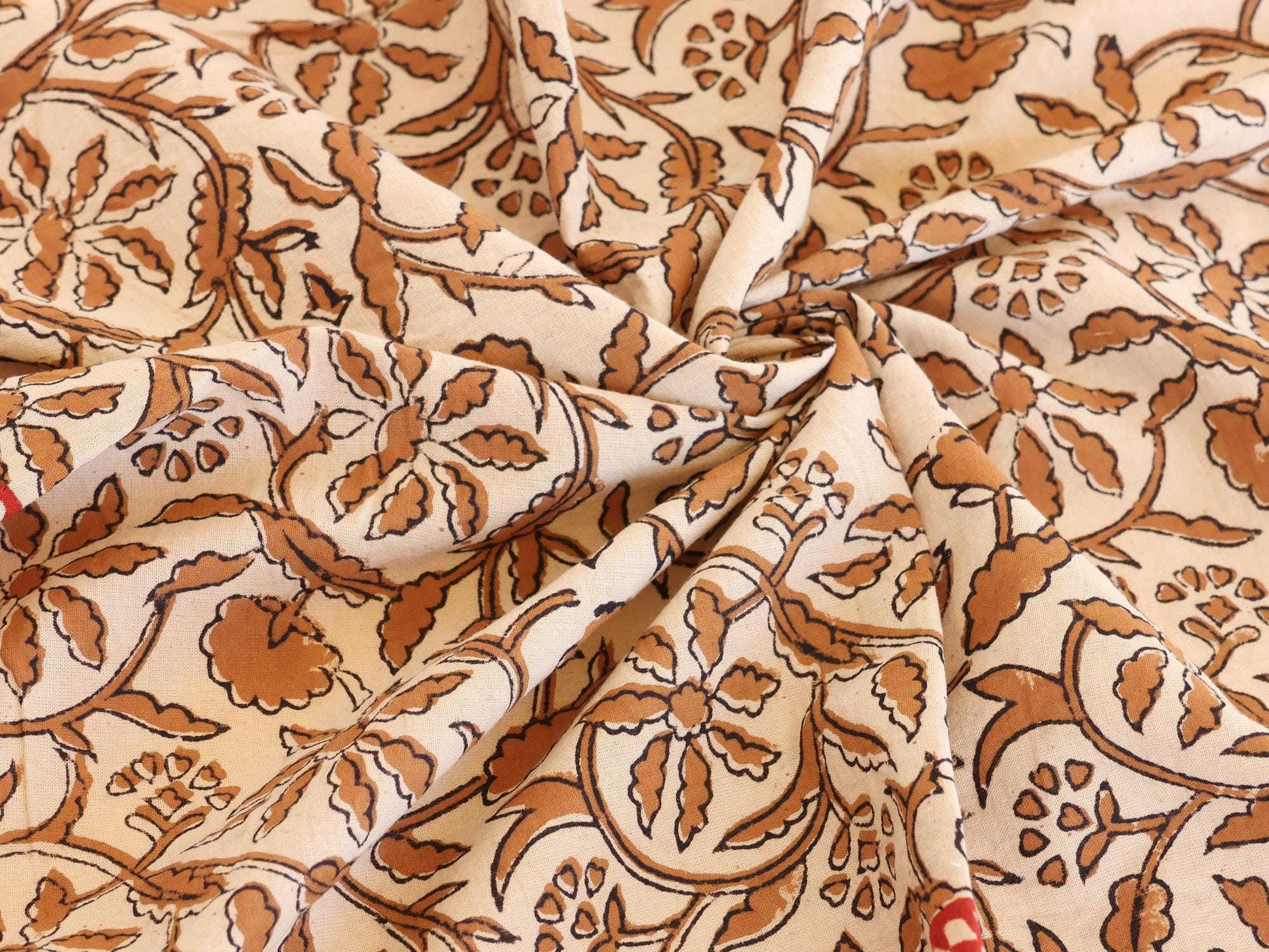 Terracotta Floral Red Diamond Border Bandana Scarf - Image 3