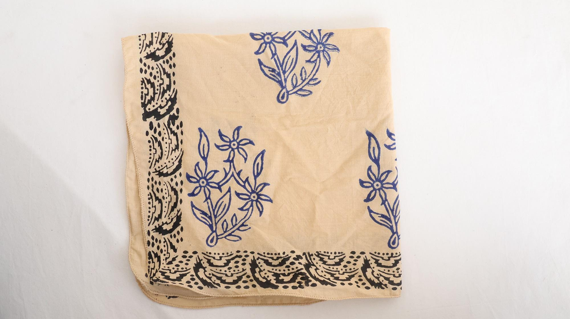 Beige Cobalt Blue Floral Black Paisley Bandana Scarf - Image 5