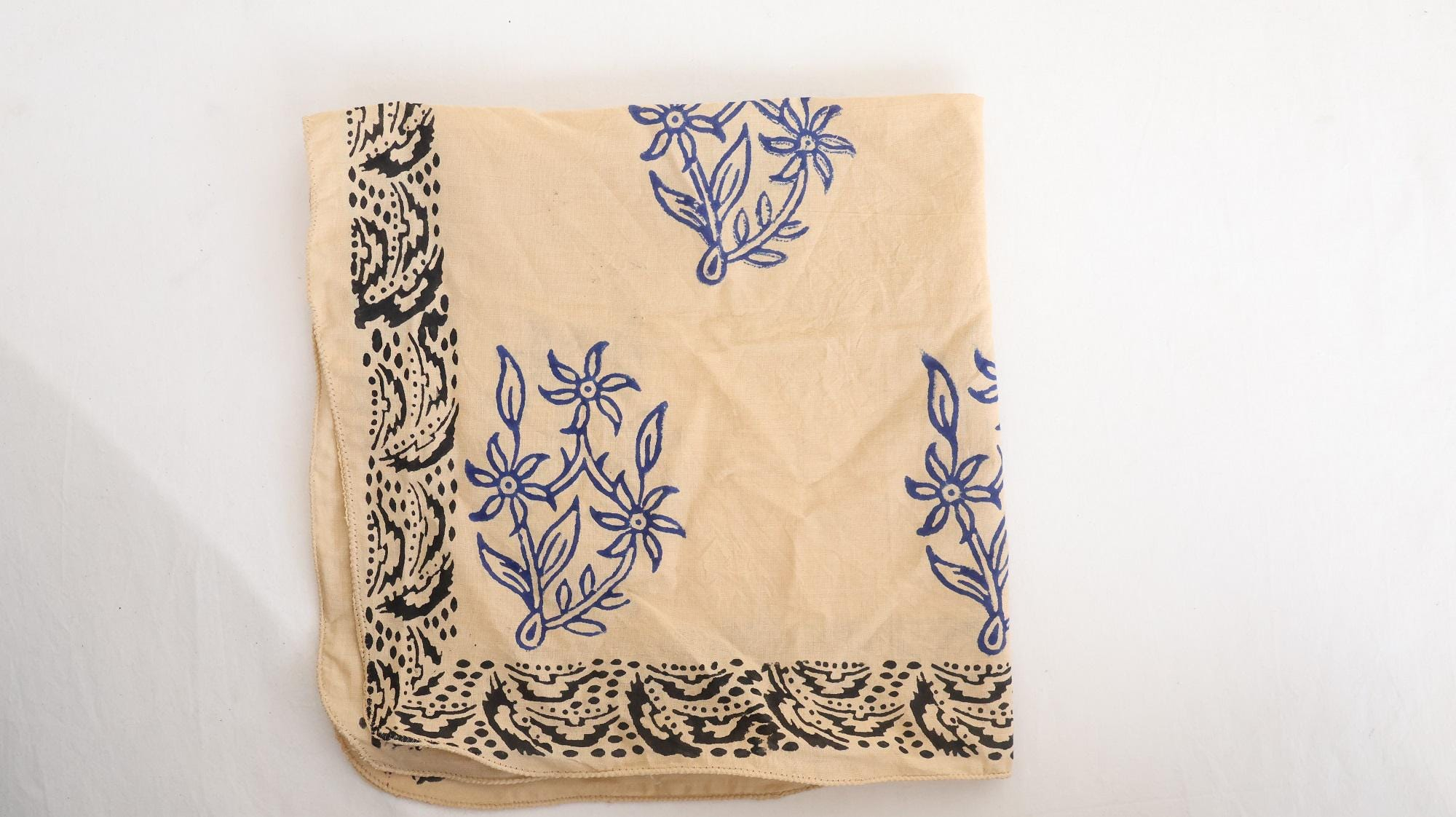 Beige Cobalt Blue Floral Black Paisley Bandana Scarf - Image 4