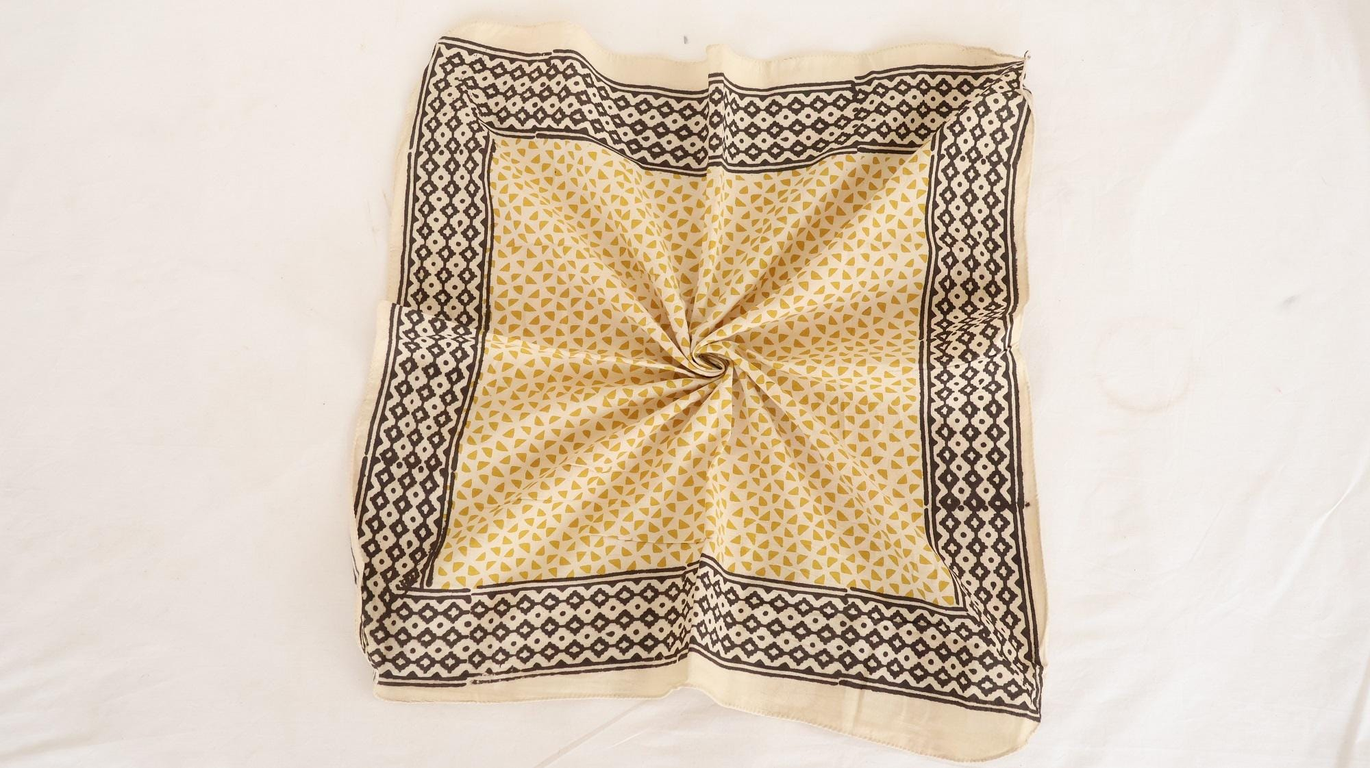 Mustard Yellow Geometric Black Border Bandana Scarf - Image 2