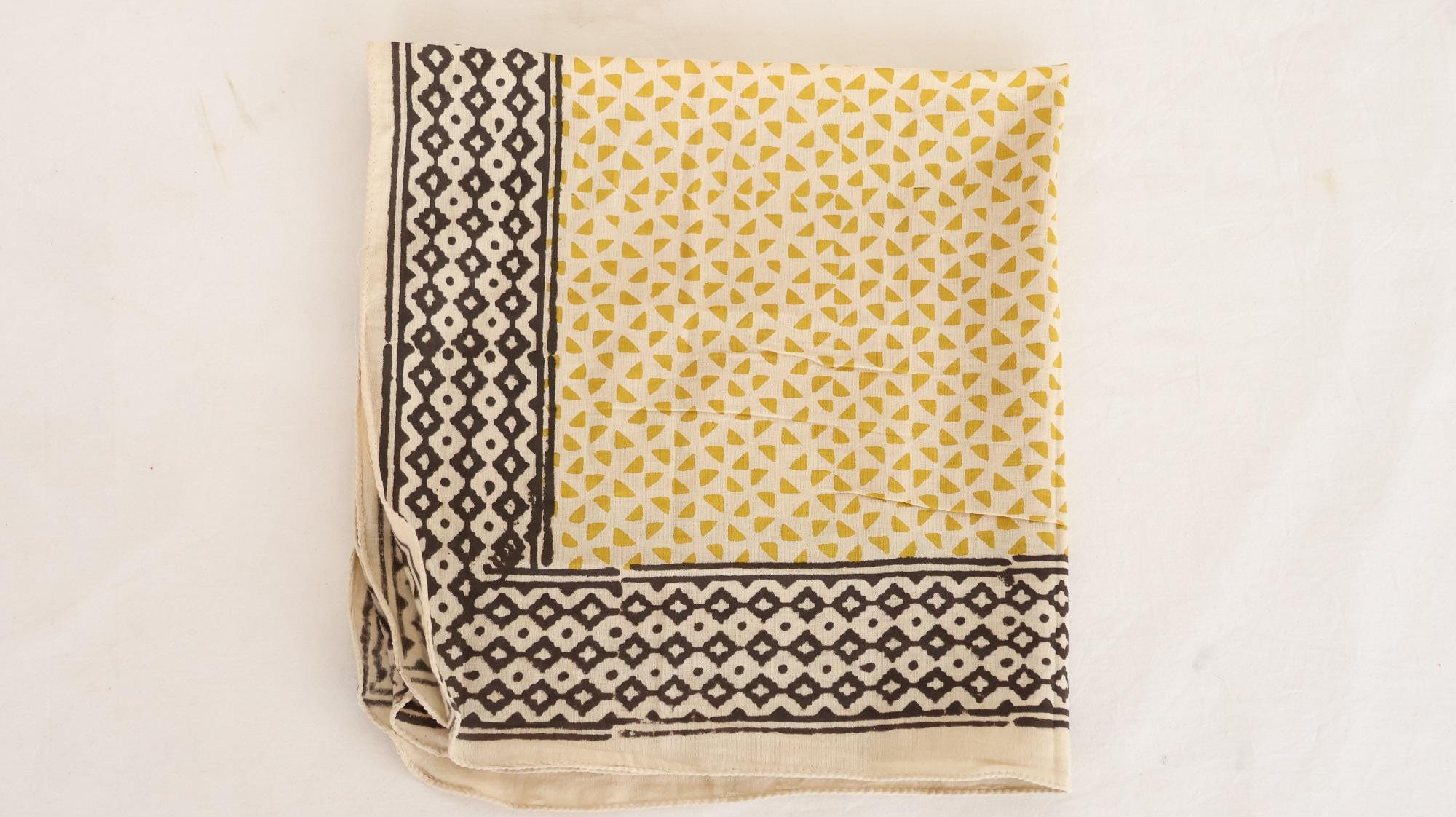 Mustard Yellow Geometric Black Border Bandana Scarf - Image 6