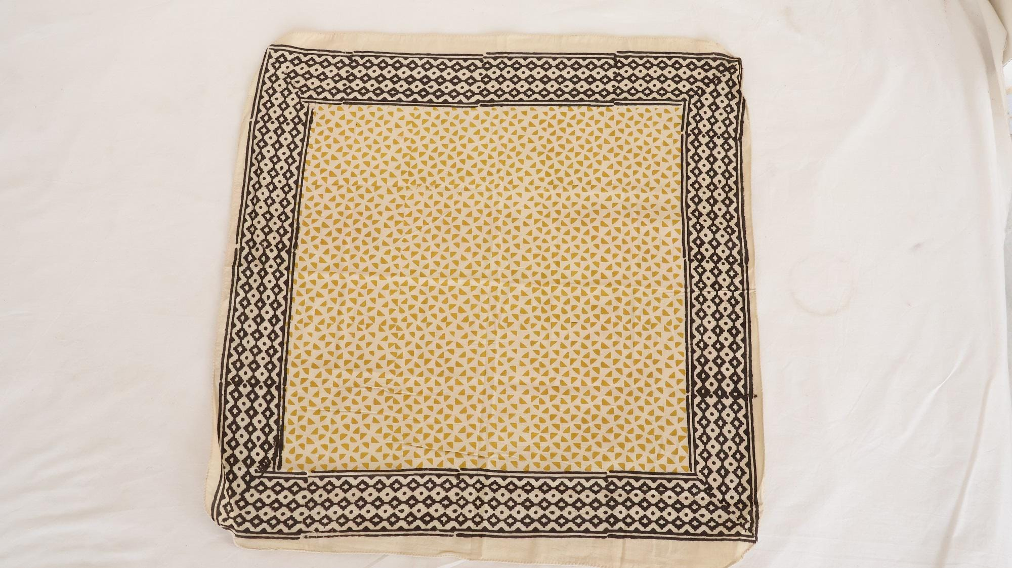 Mustard Yellow Geometric Black Border Bandana Scarf - Image 5