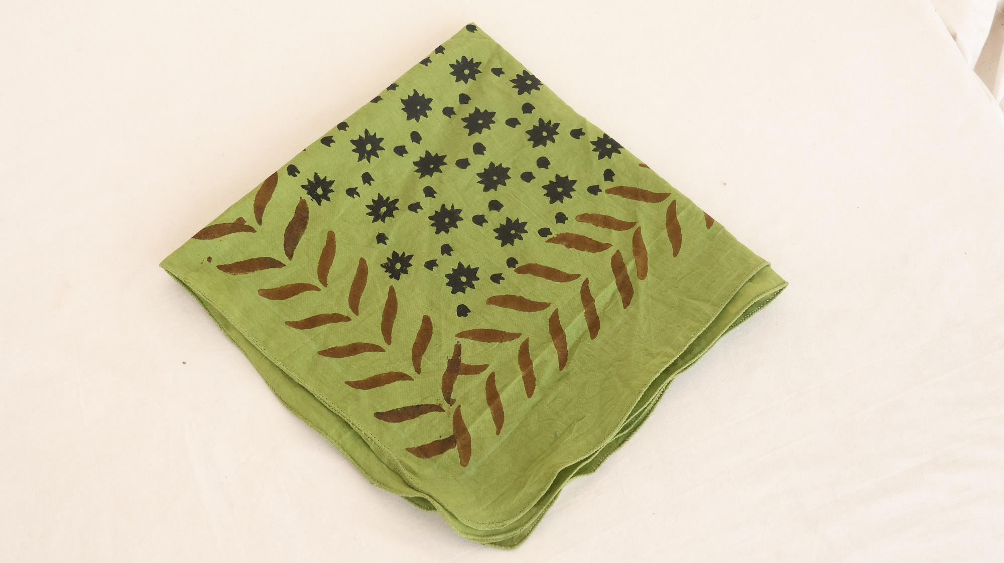 Olive Green Botanical Leaf & Floral Bandana Scarf - Image 4