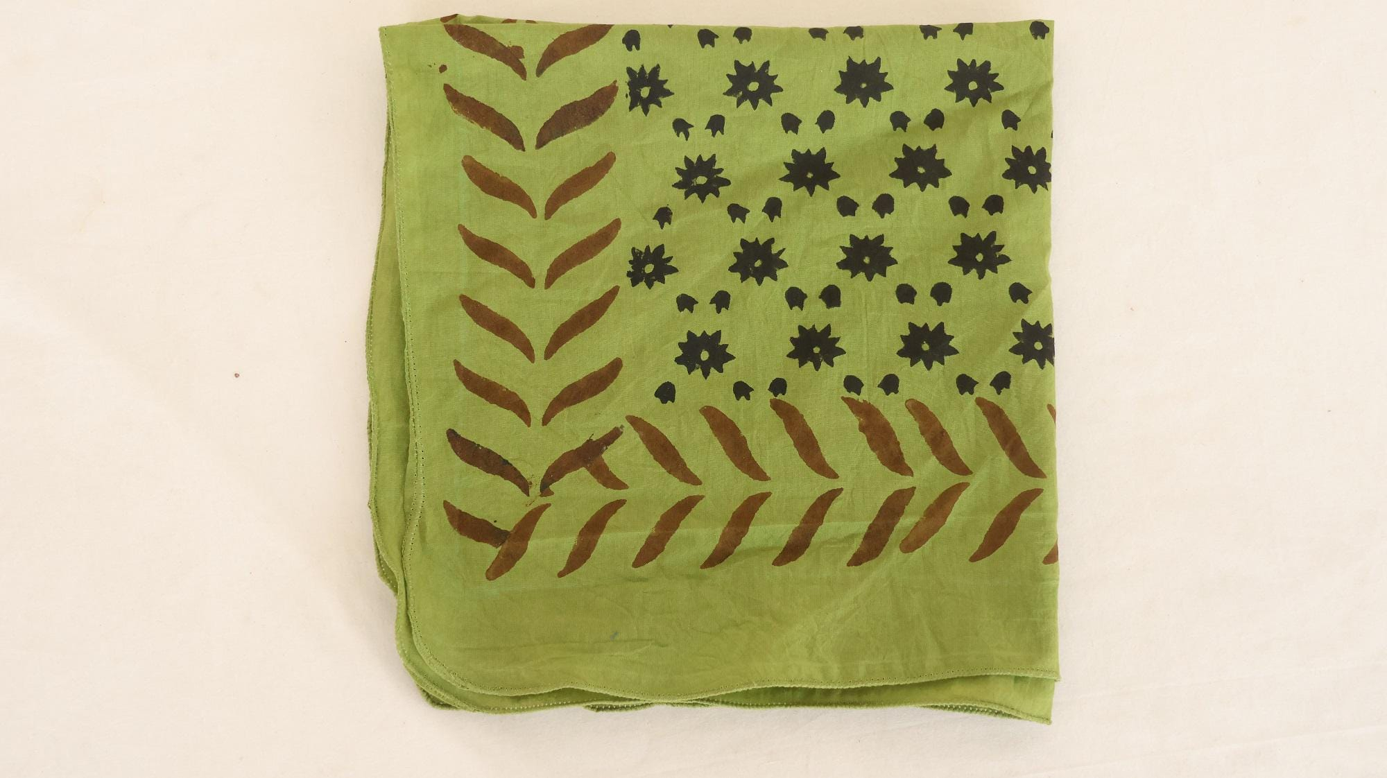 Olive Green Botanical Leaf & Floral Bandana Scarf - Image 5